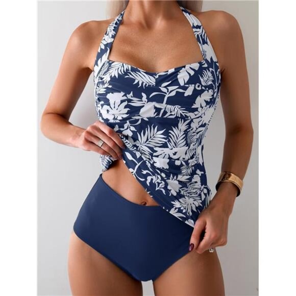 Eomenie Womens Tankini Set Tummy Control Two Piece Swimsuit Slimming Bathing Suit Swimwear Top With High Waisted Bottom Black